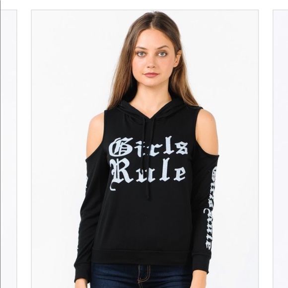 Tops - Black White Cut Out Hoodie Sweater Shirt